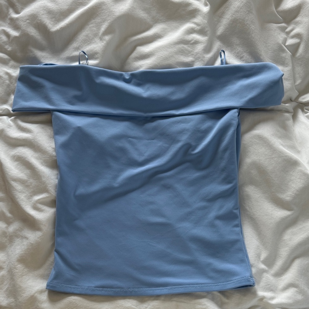 Garage Light Blue Off-Shoulder Top